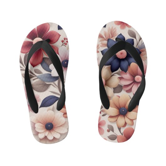 Vetgedrukte bloemen en bladeren patroon roze kinder teenslippers (Voetbed)
