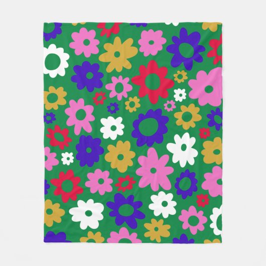 Vetgedrukte  Bloemen Levendig Groen Speelse Bloeme Fleece Deken (Voorkant)