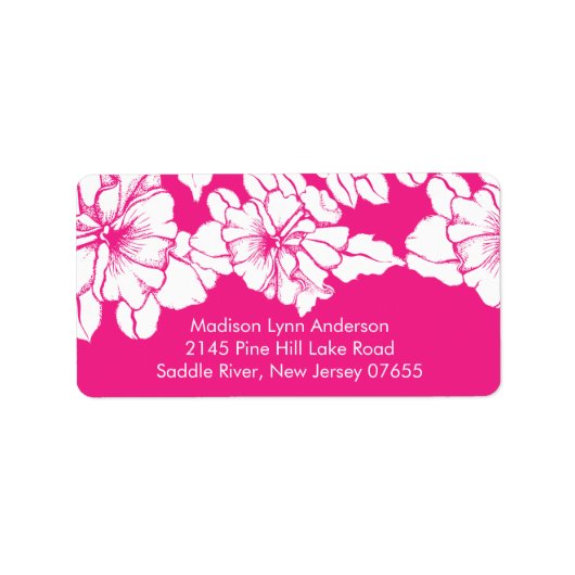 Vetgedrukte bloemen op roze retouradres labels. etiket (Voorkant)
