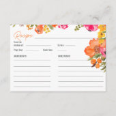 Vetgedrukte bloemen sinaasappel Bloemen Vrijgezell Informatiekaartje (Voorkant)