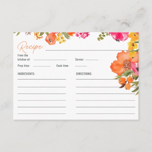 Vetgedrukte bloemen sinaasappel Bloemen Vrijgezell Informatiekaartje (Voorkant)