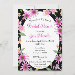 Vetgedrukte Bloemen Vrijgezellenfeest Zwart Roze W Kaart