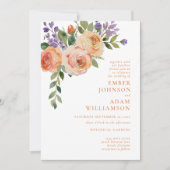 Vetgedrukte Bloemen Waterverf Perzik Blossom Weddi Kaart (Voorkant)