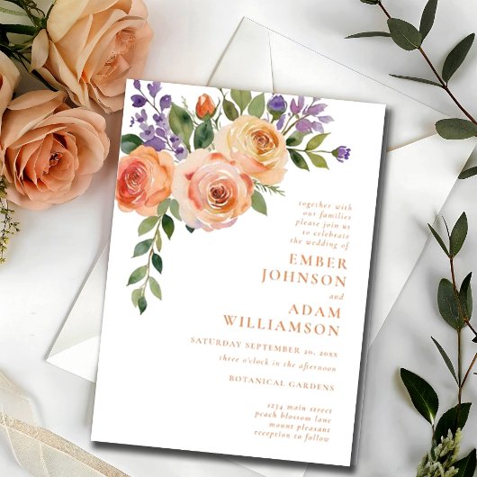 Vetgedrukte Bloemen Waterverf Perzik Blossom Weddi Kaart