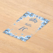 Vetgedrukte Bloemstof Blauw Quinceañera Tafelnumme Acryl Uitnodigingen (Laagn)