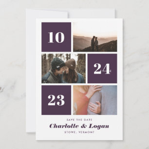 Vetgedrukte blokken Plum Three Foto Save The Date