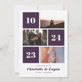 Vetgedrukte blokken Plum Three Foto Save The Date (Voorkant)