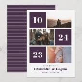 Vetgedrukte blokken Plum Three Foto Save The Date (Voorkant / Achterkant)