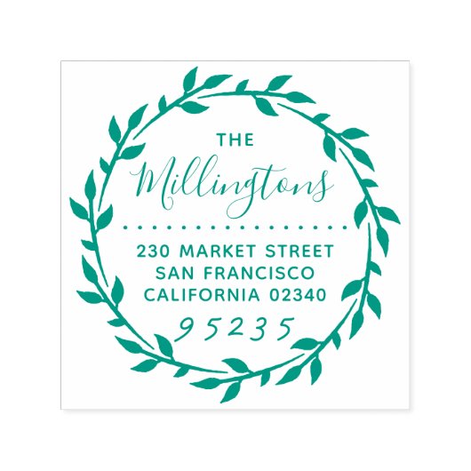 Vetgedrukte Botanische krans Script Naam & Retoura Zelfinktende Stempel (Design)