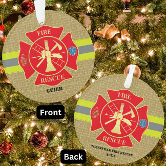 Vetgedrukte brandweerman Maltese Cross Keepsake Ornament