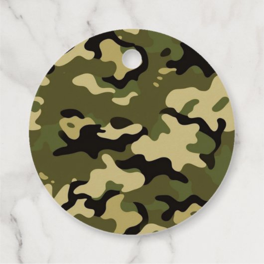 Vetgedrukte camouflage groen, bruin, bruin en zwar bedankjes labels (Achterkant)
