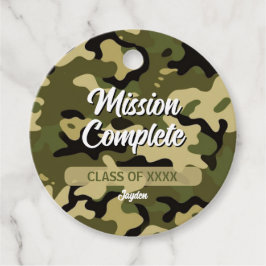 Vetgedrukte camouflage groen, bruin, bruin en zwar bedankjes labels