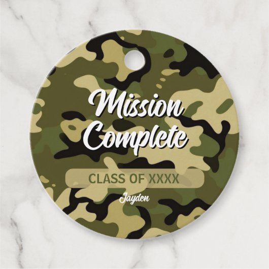 Vetgedrukte camouflage groen, bruin, bruin en zwar bedankjes labels (Voorkant)