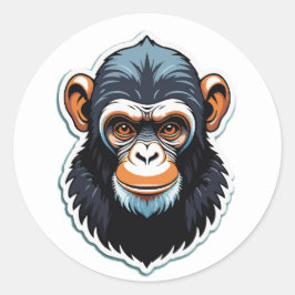 Vetgedrukte Cartoon Ape Head Illustration Ronde Sticker