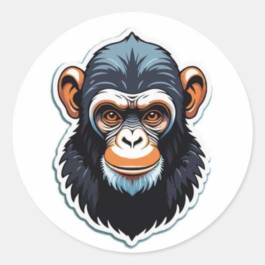 Vetgedrukte Cartoon Ape Head Illustration Ronde Sticker (Voorkant)