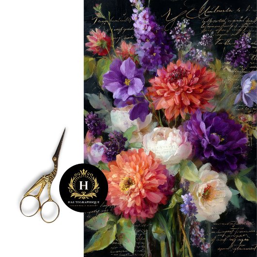 Vetgedrukte Dahlia gemengde boeket decoupage Tissuepapier