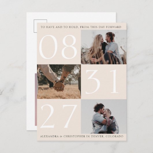 Vetgedrukte datum Triple Photo Save the Date Kaart (Voorkant / Achterkant)