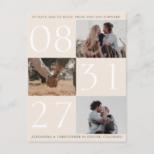 Vetgedrukte datum Triple Photo Save the Date Kaart (Voorkant)