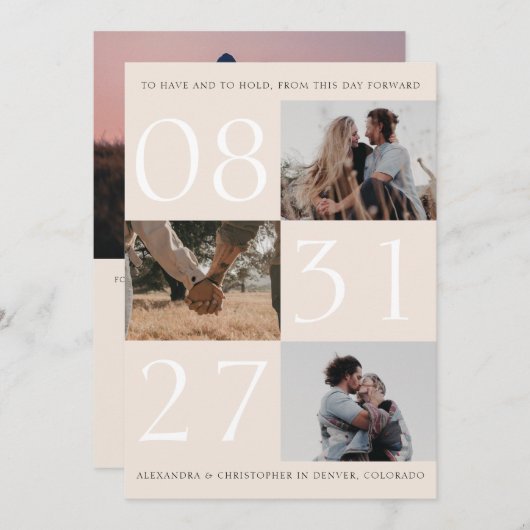 Vetgedrukte datum Triple Photo Save the Date Kaart (Voorkant / Achterkant)