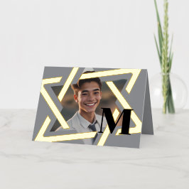 Vetgedrukte Davidsster Foto Bedankt Monogram Folie Feestdagenkaart