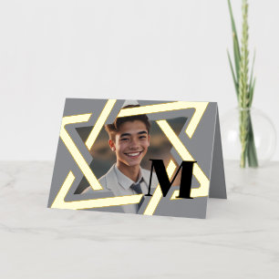Vetgedrukte Davidsster Foto Bedankt Monogram Folie Feestdagenkaart