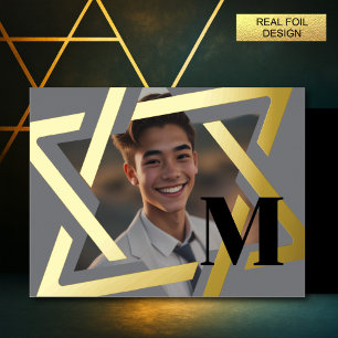 Vetgedrukte Davidsster Foto Bedankt Monogram Folie Uitnodiging