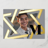 Vetgedrukte Davidsster Foto Bedankt Monogram Folie Uitnodiging (Voorkant)