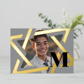 Vetgedrukte Davidsster Foto Bedankt Monogram Folie Uitnodiging (Staand Voorkant)