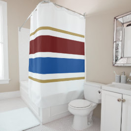 Vetgedrukte Deep Red Navy Racing Stripes op wit Douchegordijn