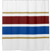 Vetgedrukte Deep Red Navy Racing Stripes op wit Douchegordijn (Voorkant)