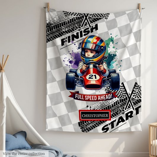 Vetgedrukte deken Sport Auto Rijden Little Boy