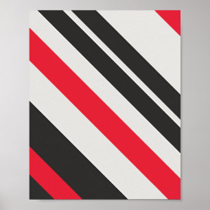 Vetgedrukte diagonale strepen in rood, zwart en wi poster