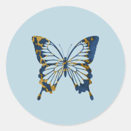 Vetgedrukte donkerblauwe en gouden marmeren vlinde ronde sticker