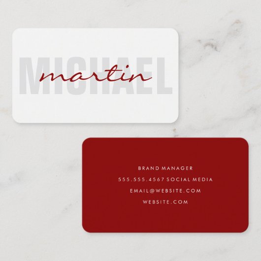 Vetgedrukte en cursieve tekst (rood) visitekaartje (Voorkant / Achterkant)