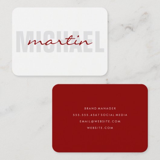 Vetgedrukte en cursieve tekst (rood) visitekaartje (Voorkant / Achterkant)