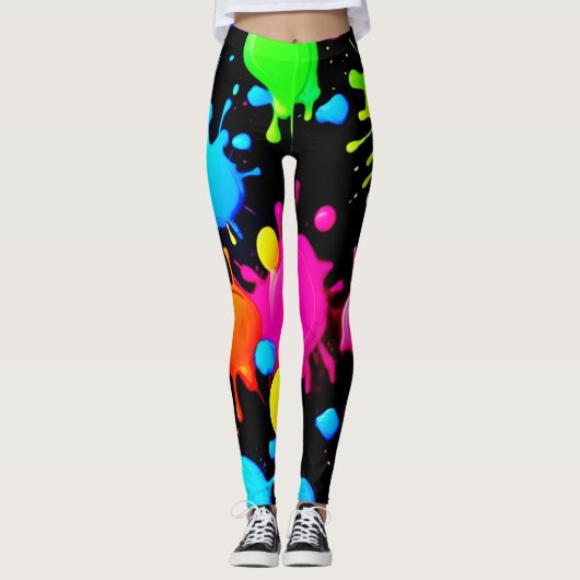 Vetgedrukte en heldere verfspatten leggings (Voorkant)