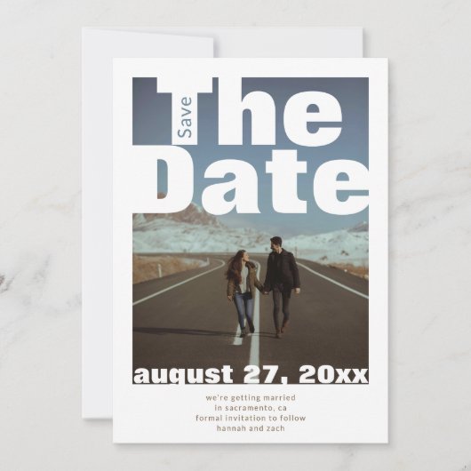 Vetgedrukte enkele foto moderne bruiloft save the date (Voorkant)
