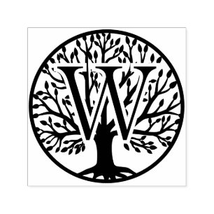 Vetgedrukte enkele Initiaal over Tree of Life #1F Zelfinktende Stempel
