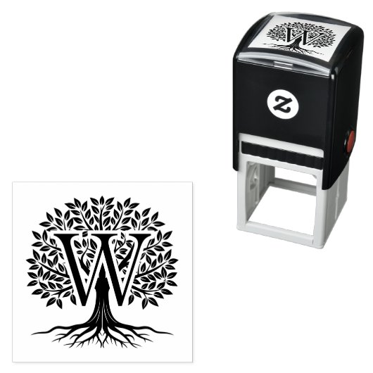 Vetgedrukte enkele Initiaal over Tree of Life #2 Zelfinktende Stempel (In situ)