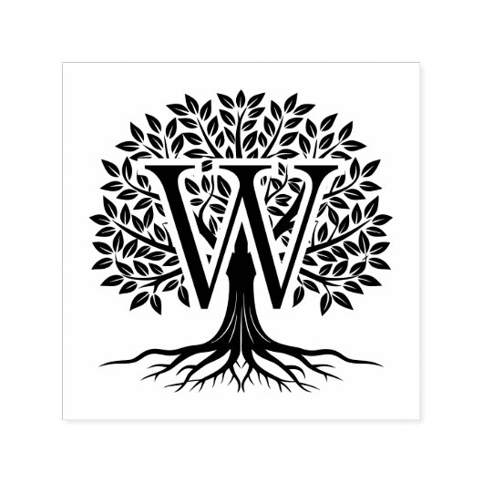 Vetgedrukte enkele Initiaal over Tree of Life #2 Zelfinktende Stempel (Design)