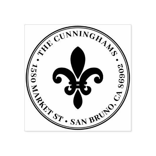 Vetgedrukte Fleur de Lis Ronde familienaam Retoura Rubberstempel (Afrduk)