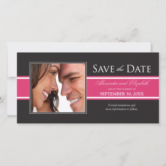 Vetgedrukte Fuchsia Stripe Save the Date Aankondig (Voorkant)