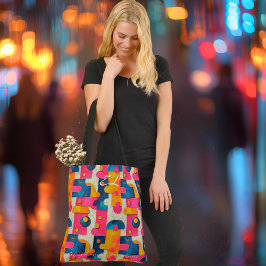 Vetgedrukte geometrische Abstract met roze, geel e Tote Bag