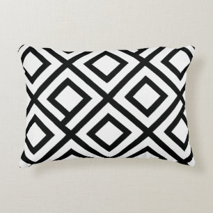 Vetgedrukte geometrische diamant zwart wit patroon accent kussen