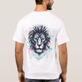 Vetgedrukte geometrische leeuw T-shirt met glitch- (Achterkant)
