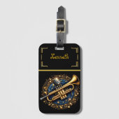 Vetgedrukte gouden trompet omgeven door ritmische  bagagelabel (Voorkant (verticaal))