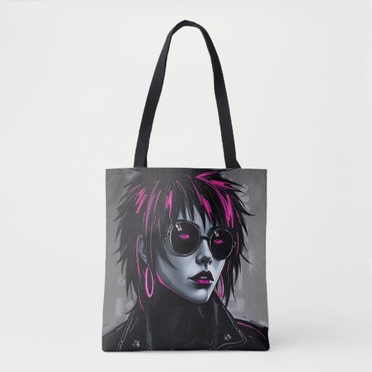 Vetgedrukte Graphic Woman Canvas tas met Roze Zonn (Voorkant)