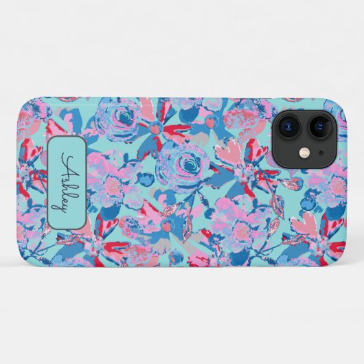 Vetgedrukte Hand geschilderde Bloemen Rood Blauw R Case-Mate iPhone Case (Achterkant (horizontaal))