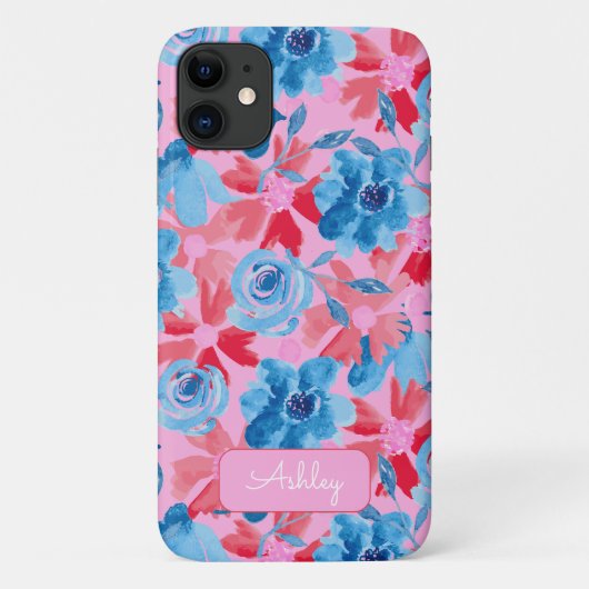 Vetgedrukte Hand geschilderde Bloemen Rood Blauw R Case-Mate iPhone Case (Achterkant)