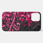 Vetgedrukte Hot Pink Black Elegant Bloemen Case-Mate iPhone Case (Achterkant (horizontaal))